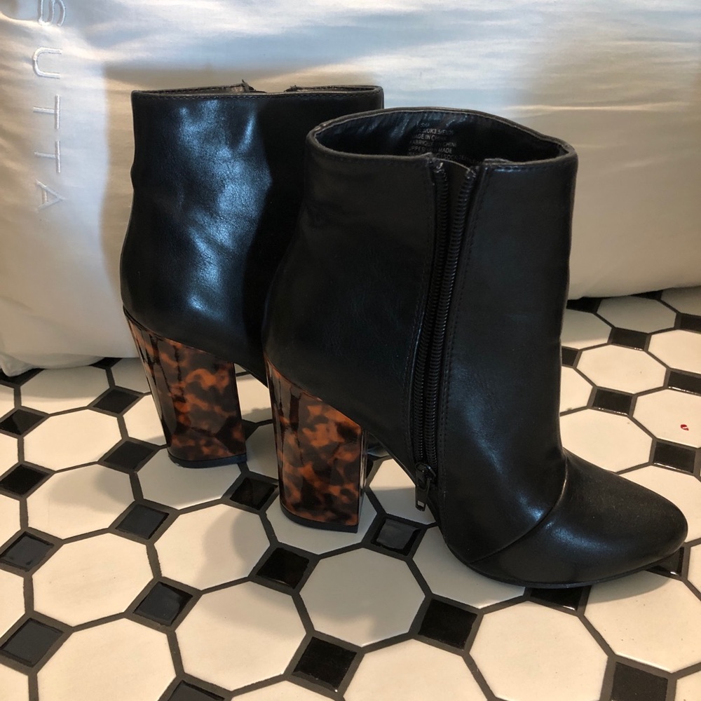 JustFab leopard heel booties